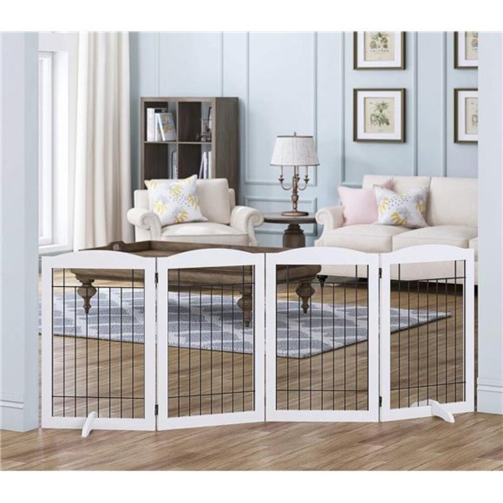 Free Standing Foldable Wire Pet Gate for Dogs, 80 inches Extra Wide, 30 inches